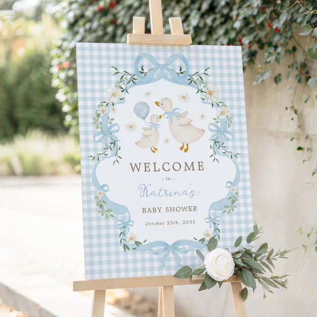 Blue Bow Silly Goose Boy Baby Shower Welcome Foam Board | Zazzle