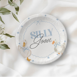 Blue Bow Silly Goose Coquette Birthday Paper Plates