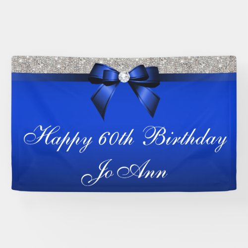 Blue Bow Silver Sequins Personalized Birthday Banner