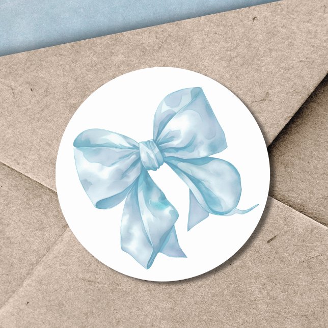 Blue Bow Simple Bridal Or Baby Shower Classic Round Sticker (Blue Bow Simple Bridal Or Baby Shower Classic Round Sticker)