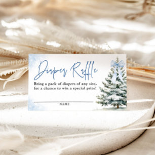 Blue Bow Snowflake Baby Shower Diaper Raffle Card