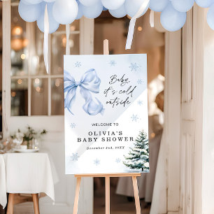 Blue Bow Snowflake Baby Shower Welcome Sign 24x36"
