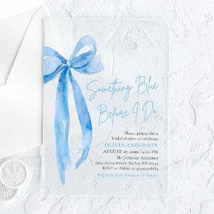 Blue Bow Something Blue Before I Do Bridal Shower Acrylic Invitations