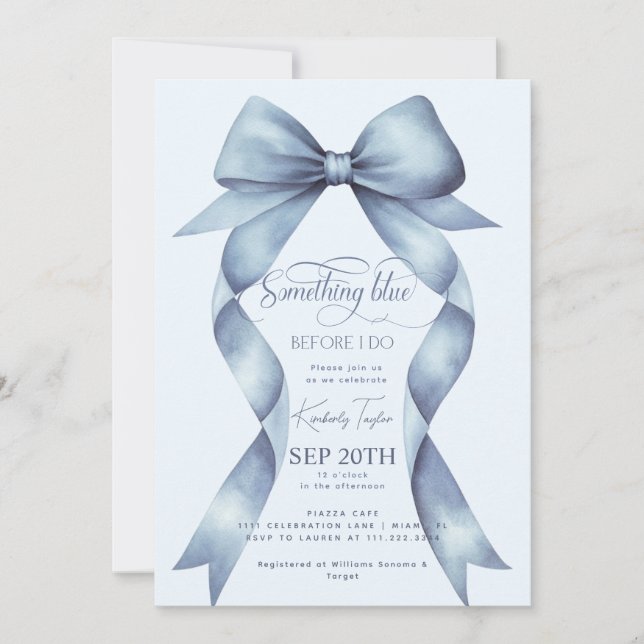 Blue Bow Something Blue Before I Do Bridal Shower Invitation (Front)