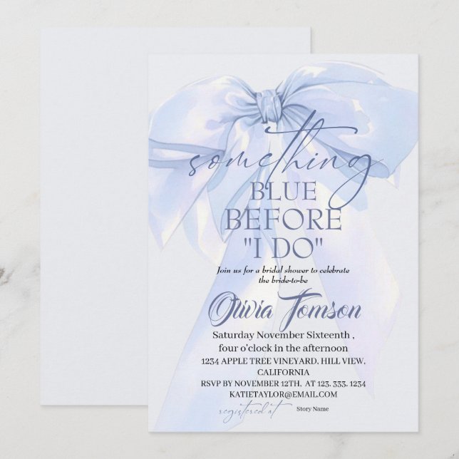 Blue Bow Something Blue Before I DO Bridal Shower Invitation (Front/Back)