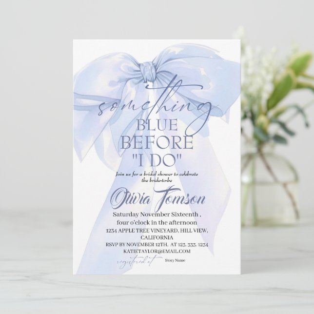 Blue Bow Something Blue Before I DO Bridal Shower Invitation (Standing Front)