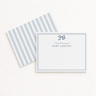 Blue Bow & Stripes From the Nursery of, Thank you Invitation