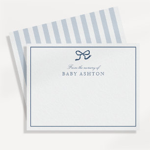 Blue Bow & Stripes From the Nursery of, Thank you Invitation