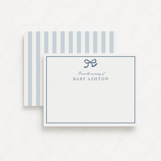 Blue Bow & Stripes From the Nursery of, Thank you Invitation (Creator Uploaded)