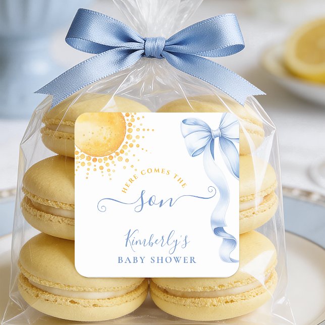 Blue Bow Sun Baby Shower Favor Sticker (Creator Uploaded)