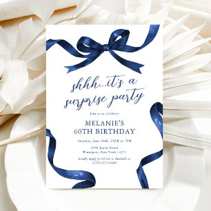 Blue Bow Surprise Adult Birthday Party Invitation