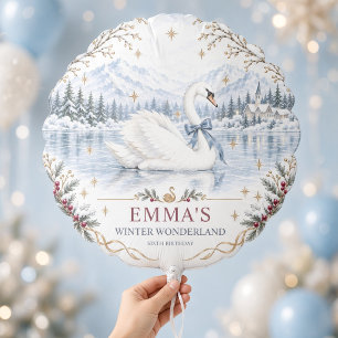 Blue Bow Swan Winter Wonderland Birthday Balloon