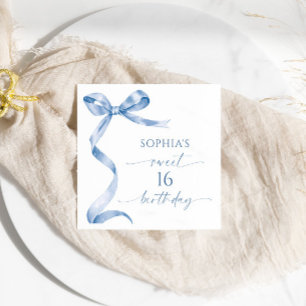 Blue Bow Sweet 16 Birthday Party Napkins