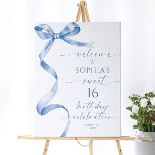 Blue Bow Sweet 16 Birthday Welcome Sign