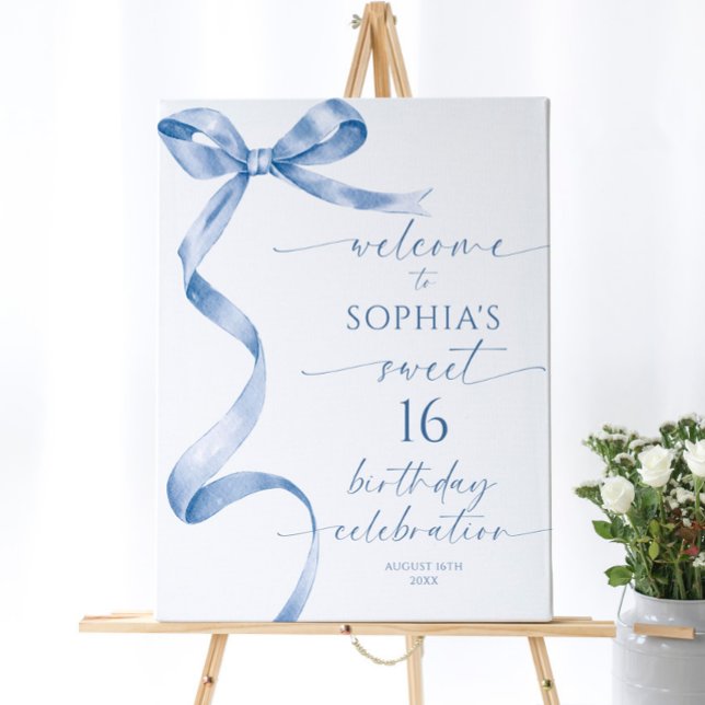 Blue Bow Sweet 16 Birthday Welcome Sign (Creator Uploaded)