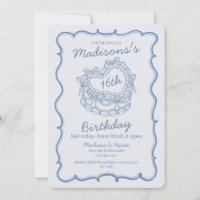 Blue Bow Sweet 16 Heart Coquette Cake Birthday