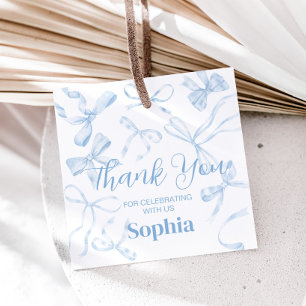 Blue Bow Sweet 16th Birthday Party Square Favor Tags