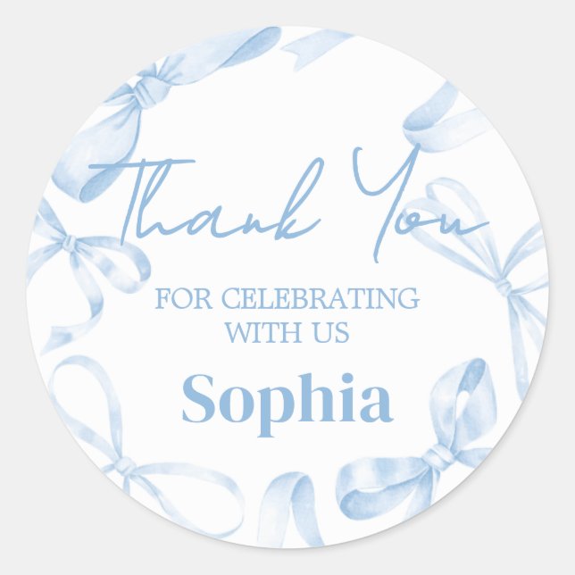 Blue Bow Sweet Sixteen Birthday  Classic Round Sticker (Front)