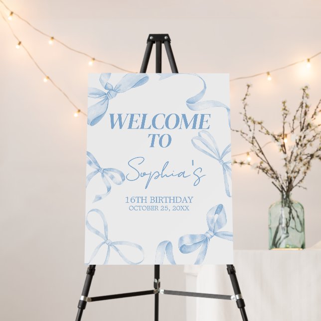 Blue Bow Sweet Sixteen Birthday Welcome Sign (In Situ (Stand))
