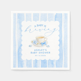 Blue Bow Tea Baby Is Brewing Boy Baby Shower Napkins
