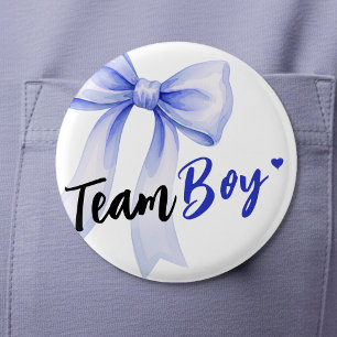 Blue Bow Team Boy Ribbon Cute Baby Shower Button