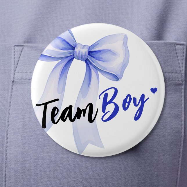 Blue Bow Team Boy Ribbon Cute Baby Shower Button (Creator Uploaded)