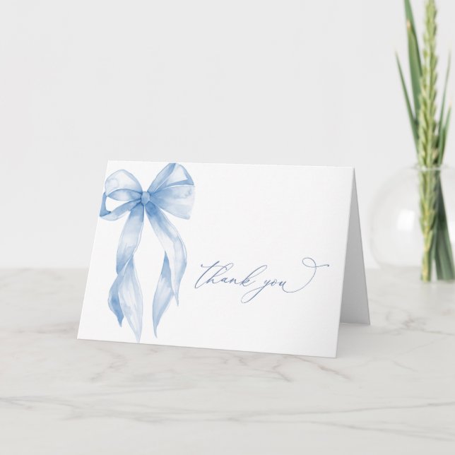 Blue Bow Thank You Card Editable Template (Front)