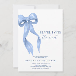 Blue Bow They're Tying the Knot Engagement Party Invitation