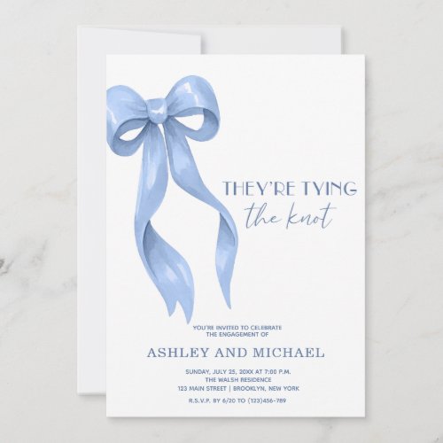 Blue Bow They&#39;re Tying the Knot Engagement Party Invitation