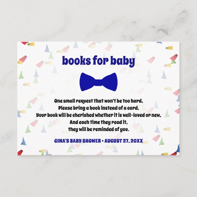 Blue Bow Tie Baby Boy Shower Book Request Cards (Front)
