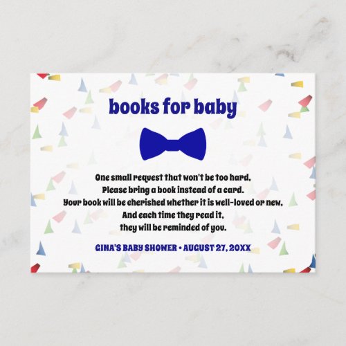 Blue Bow Tie Baby Boy Shower Book Request Cards