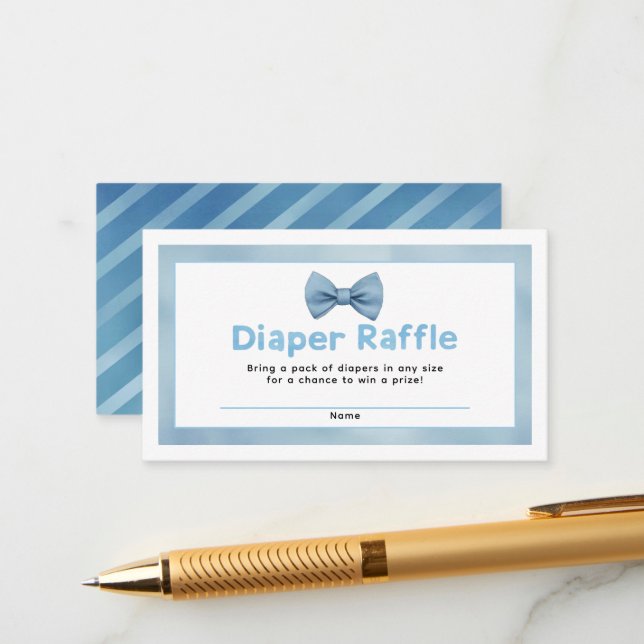 Blue Bow Tie Baby Shower Diaper Raffle  Enclosure Card (Front/Back In Situ)