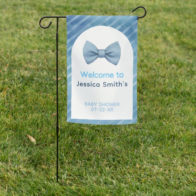 Blue Bow Tie Baby Shower Welcome Garden Flag (In SItu)