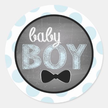 Blue Bow-tie Dot Baby Shower Classic Round Sticker by NouDesigns at Zazzle