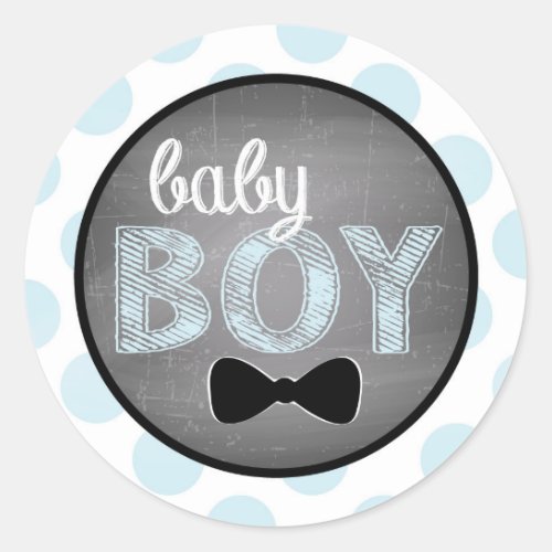 Blue Bow_tie Dot Baby Shower Classic Round Sticker