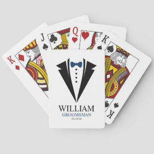 Blue Bow Tie "Groomsman" Tuxedo Poker Cards
