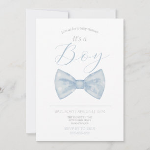 Blue bow tie it's boy baby shower invitation