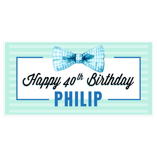 Blue Bow Tie Large Birthday Party Banner (Front)