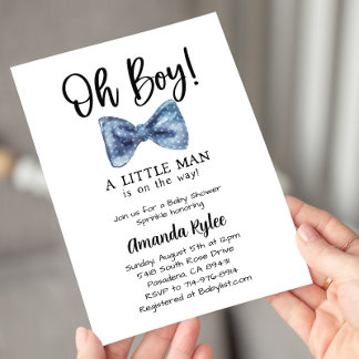 Blue Bow Tie, Little Man Is On The Way Invitation