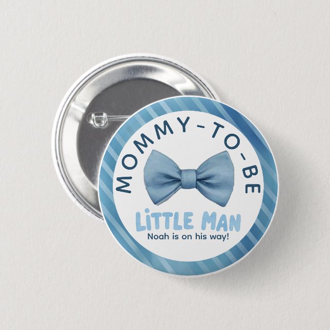 Blue Bow Tie Mommy-to-be Little Man Baby Shower  Button (Front & Back)