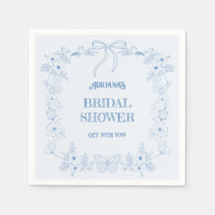 Blue Bow Toile Floral Bridal Shower Napkins