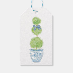Blue Bow Topiary Gift Tag Chinoiserie
