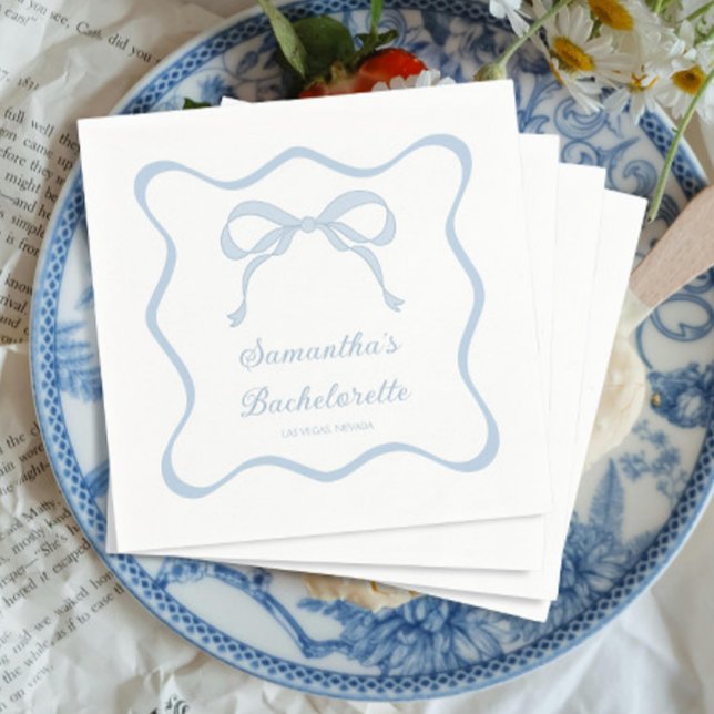 Blue Bow Tying the Knot Bachelorette Party Napkins (Creator Uploaded)