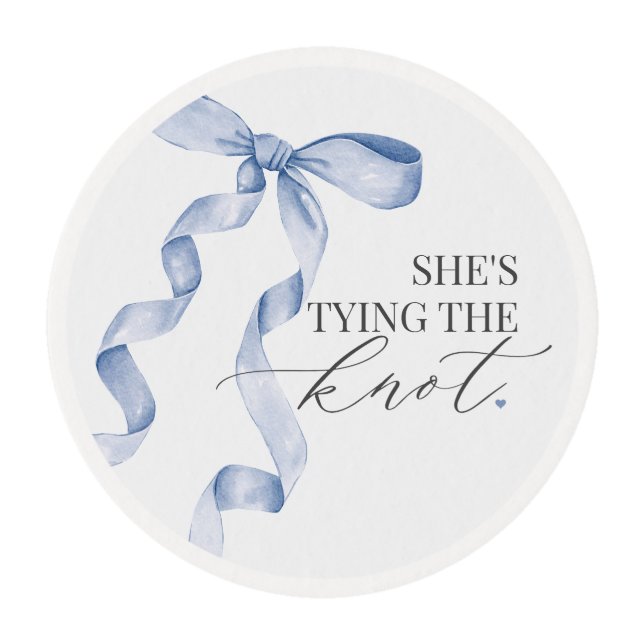 Blue Bow Tying the Knot Bridal Shower Dessert Edible Frosting Rounds (Front)