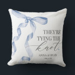 Blue Bow Tying the Knot Bridal Shower Gift Throw Pillow<br><div class="desc">She Tying the Knot! Elevate your bridal shower with this Coquette Blue Bow Party Decor! This timeless design adds a touch of elegance and charm to any event, featuring a beautifully crafted bow adorned with delicate blue hues. This collection is sure to impress your guests and create lasting memories and...</div>