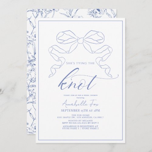 Blue Bow Tying the Knot Bridal Shower Invitation
