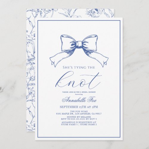 Blue Bow Tying the Knot Bridal Shower Invitation