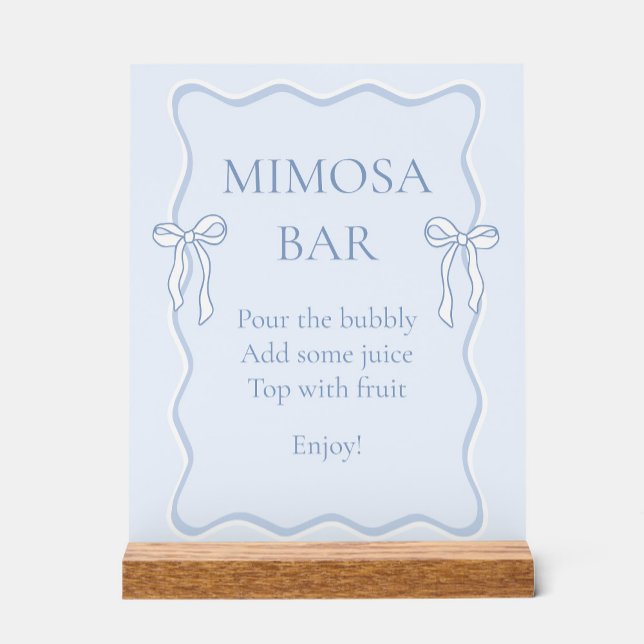 Blue Bow Tying the Knot Bridal Shower Mimosa Bar Acrylic Sign (Creator Uploaded)