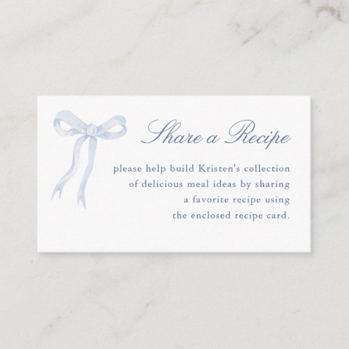 Blue Bow Tying The Knot Bridal Shower Recipe Enclosure Card