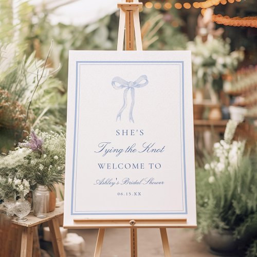Blue Bow Tying The Knot Bridal Shower Welcome Foam Board